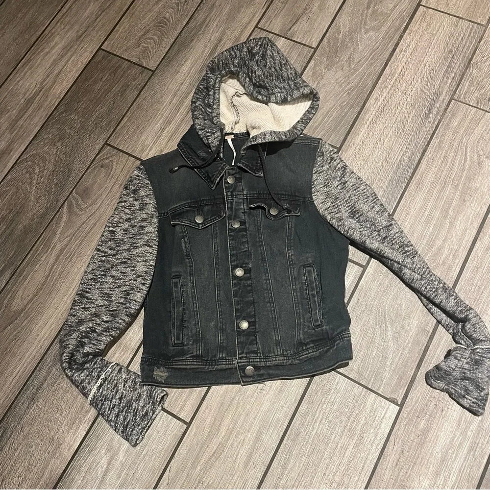 Free People Denim & Knit Hooded Jacket Size Small